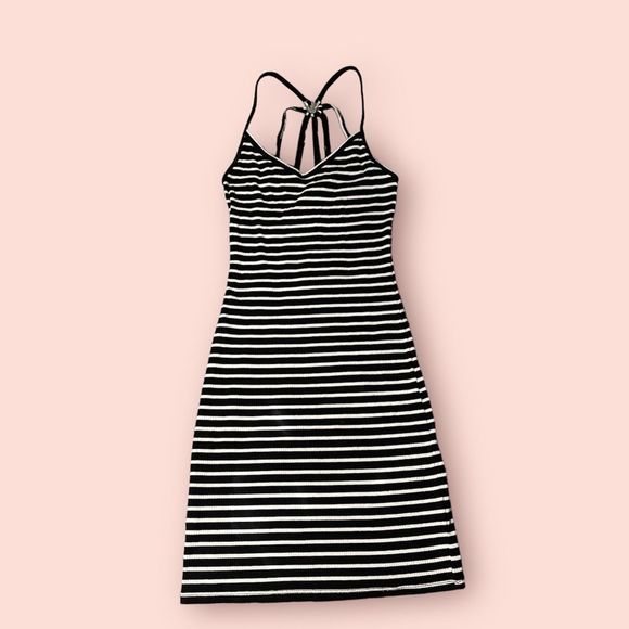 2 for $10! Black and white striped bodycon dress with strapy racer back - Picture 1 of 1